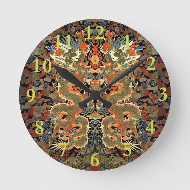 Reloj Redondo Mediano Chinese Asian Dragon Colorful Art (Anverso)