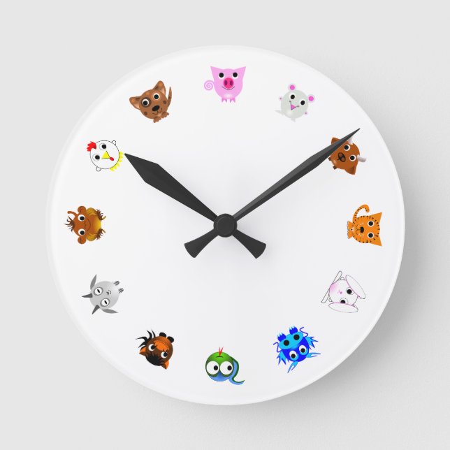 Reloj Redondo Mediano Chinese Zodiac Animals (rotated) (Anverso)