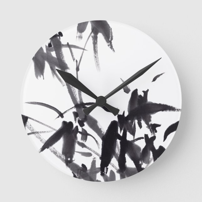 Reloj Redondo Mediano Chinesische Bambus-Tuschekunst  (Anverso)