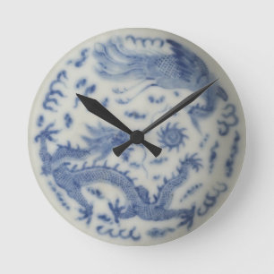 Reloj Redondo Mediano Chinoiserie chino del azul de Mónaco del dragón