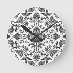Reloj Redondo Mediano Chinoiserie Floral Negro y Blanco Acuarela