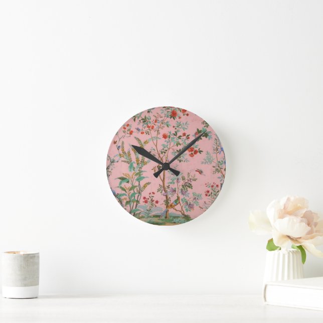 Reloj Redondo Mediano Chinoiserie rosa (Hogar)