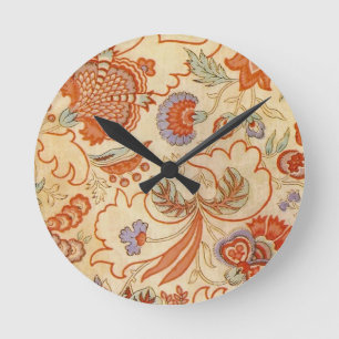 Reloj Redondo Mediano Chintz Floral Antiguo Terracota Francés Vintage