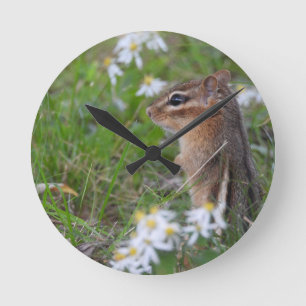 Reloj Redondo Mediano Chipmunk Adorable en flores