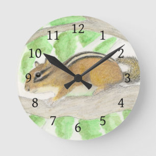 Reloj Redondo Mediano Chipmunk en el árbol de Apple