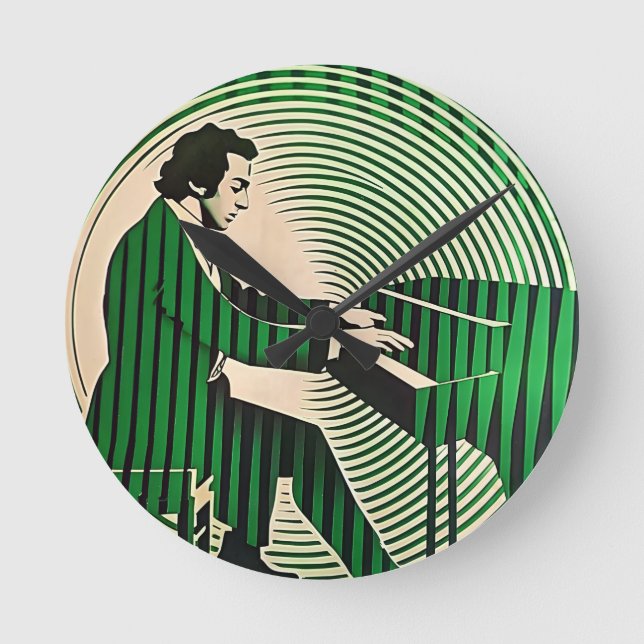 Reloj Redondo Mediano Chopin tocando Piano al estilo de la ilusión óptic (Anverso)
