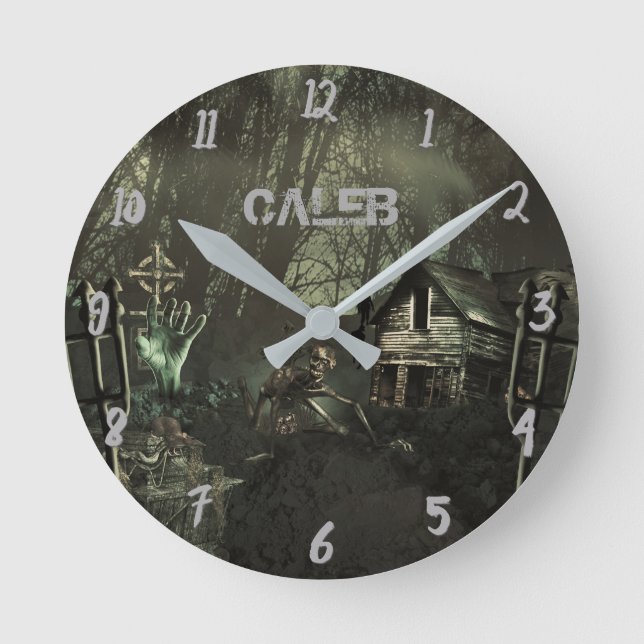 Reloj Redondo Mediano Choza de Zombies Halloween Terror Personalizado (Anverso)