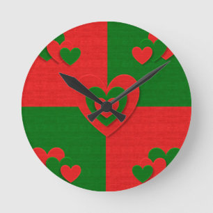 Reloj Redondo Mediano christmas fabric hearts love red
