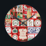 Reloj Redondo Mediano Christmas illustrations Vintage Holiday Fun<br><div class="desc">Vintage Christmas These great vintage illustrations are red and green and Christmasy! This is an old fashioned Christmas advent calendar to celebrate the season of Christmas. This is a fun advent calendar with images for each day of December, until the 24th - Christmas Eve - and a fun time to...</div>