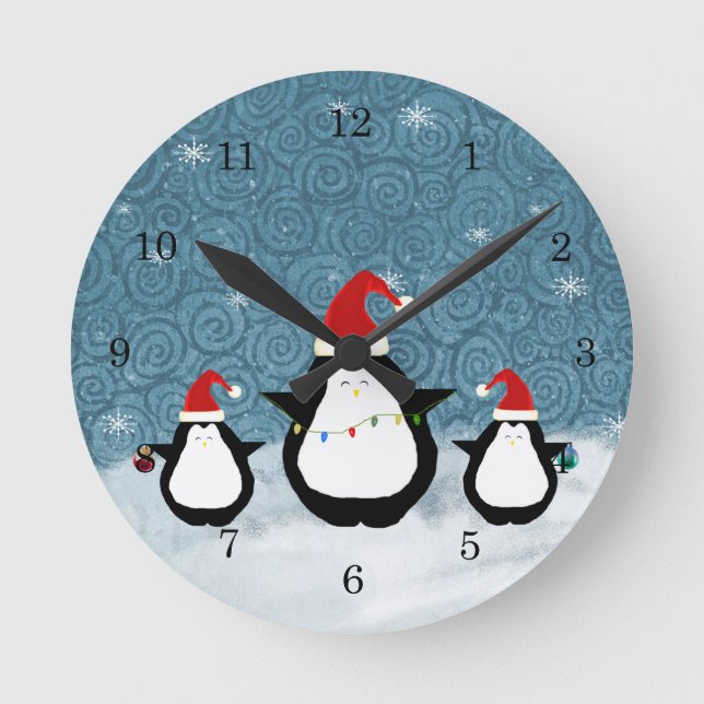 Reloj Redondo Mediano Christmas Penguins Clock (Anverso)