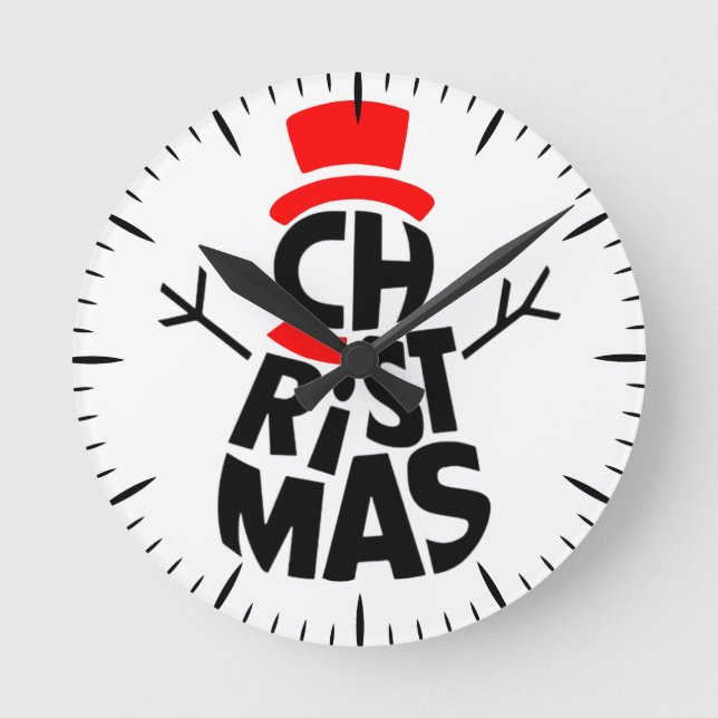 Reloj Redondo Mediano Christmas Snowman Word Art (Anverso)
