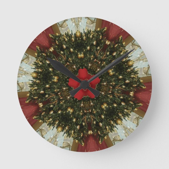 Reloj Redondo Mediano Christmas Wreath Red Green Gold with Red Star (Anverso)