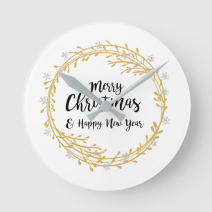 Reloj Redondo Mediano Christmas wreath with silver glitter snowflakes