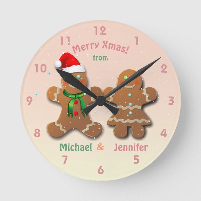 Reloj Redondo Mediano Christmassy Gingerbread Man and Gingerbread Lady (Anverso)