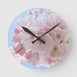 Reloj Redondo Mediano Cielo azul de flores rosas.