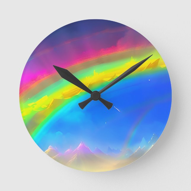Reloj Redondo Mediano Cielo brillante de arco iris (Anverso)