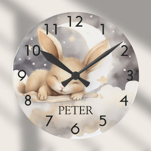Reloj Redondo Mediano Cielo de luna de conejo beige linda guardería