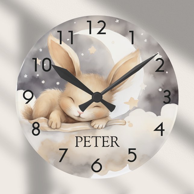 Reloj Redondo Mediano Cielo de luna de conejo beige linda guardería (Subido por el creador)