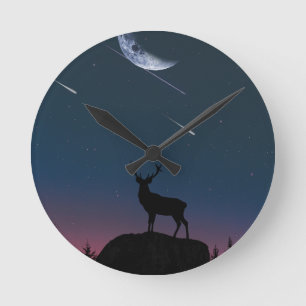 Reloj Redondo Mediano ciervo a la luz de la luna