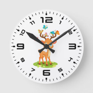 Reloj Redondo Mediano Ciervo Bebé Adorable con Mariposas-47568