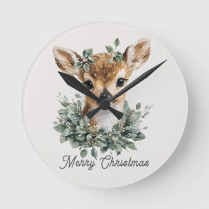 Reloj Redondo Mediano Ciervo Bebé Adorable Feliz Navidad – Ciervo de Acu