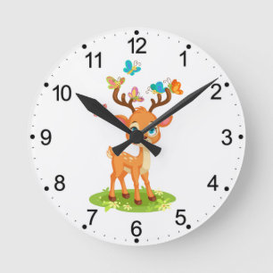 Reloj Redondo Mediano Ciervo bebé lindo con mariposas-47568