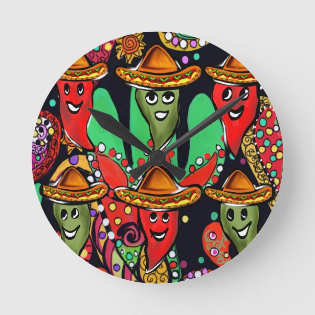 Reloj Redondo Mediano Cinco de Mayo Peppers (Anverso)