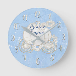 Reloj Redondo Mediano Cinderella Azul Princesa Carruaje Brillante Person