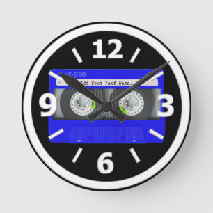Reloj Redondo Mediano Cinta de casete de neón azul
