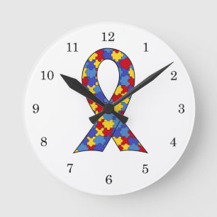 Reloj Redondo Mediano Cinta de la conciencia del autismo