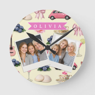 Reloj Redondo Mediano Cinta personalizada para cóctel rosa de coqueta ad