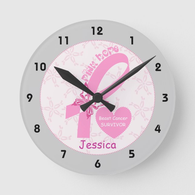 Reloj Redondo Mediano Cinta rosa Sobreviviente de cáncer de mama, fronte (Anverso)