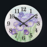 Reloj Redondo Mediano Circo otoñal y Art Deco Iris<br><div class="desc">El dibujo original de estos hermosos Iris' se hace en lápiz acuarela y pintura acrílica de Linda Ginn.</div>