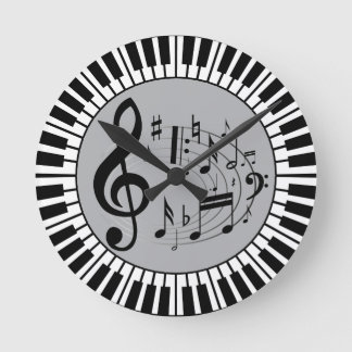 Reloj Redondo Mediano Circular Piano Keys Y Notas Musicales