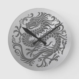 Reloj Redondo Mediano Círculo chino del dragón con efecto del acero