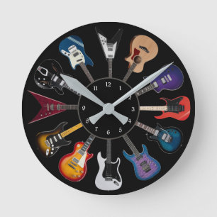 Reloj Redondo Mediano Círculo de Guitarra Eléctrica Negro