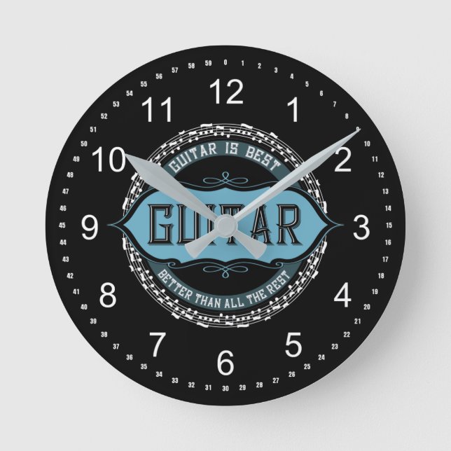 Reloj Redondo Mediano Círculo de nota de música de guitarra (Anverso)