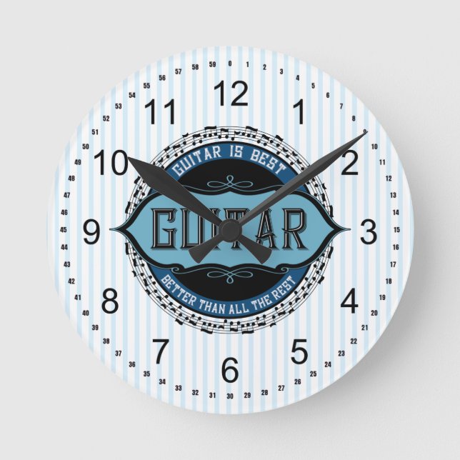 Reloj Redondo Mediano Círculo de notas de música de guitarra (Anverso)