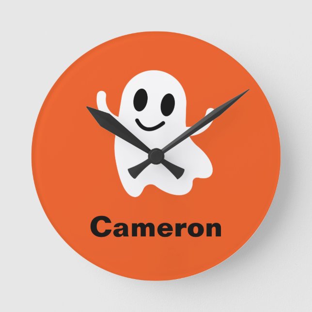 Reloj Redondo Mediano Círculo Naranja agudo sonriendo fantasma de Hallow (Anverso)