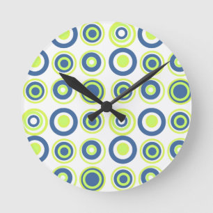 Reloj Redondo Mediano Círculos Retro Lime Pea Verde Verde azulado Sobre 