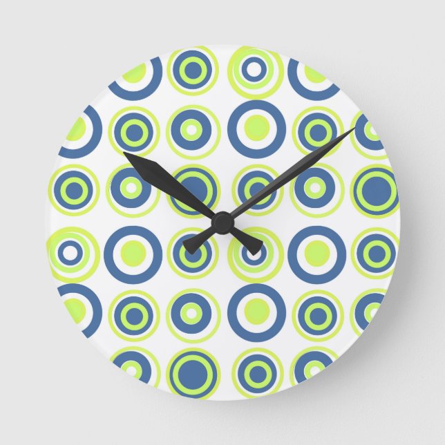 Reloj Redondo Mediano Círculos Retro Lime Pea Verde Verde azulado Sobre  (Anverso)