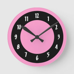 Reloj Redondo Mediano Círculos rosados y negros