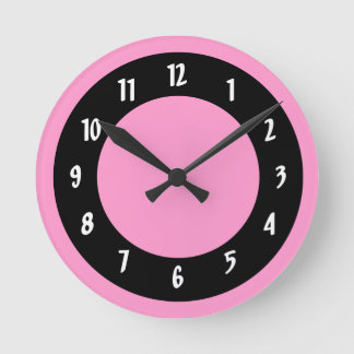Reloj Redondo Mediano Círculos rosados y negros