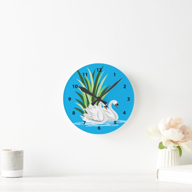 Reloj Redondo Mediano Cisne Blanca Sobre Cables De Agua (Hogar)