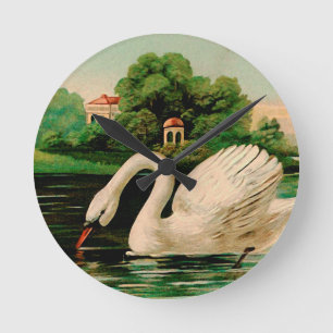 Reloj Redondo Mediano Cisne del vintage en el lago