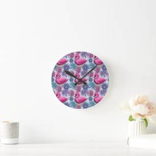 Reloj Redondo Mediano Cisne Rosa Caprichoso: Patrón de Sueño Floral Past