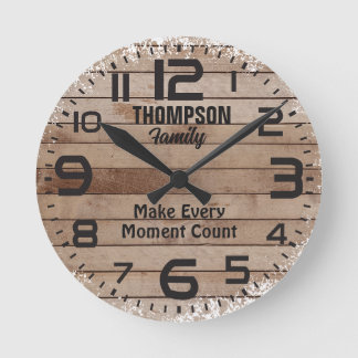 Reloj Redondo Mediano Cita de Personalizado de la familia Rustic Weather