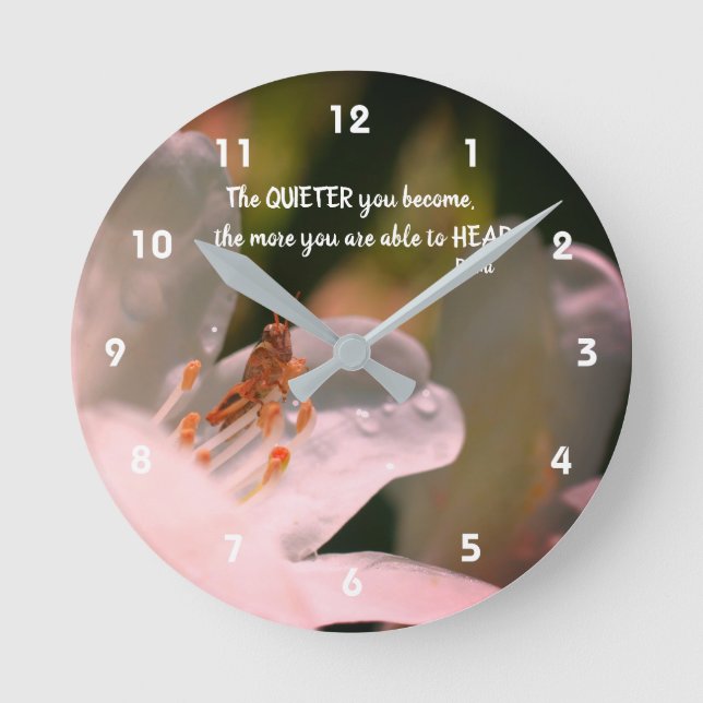 Reloj Redondo Mediano Cita de Silencio Inspirador Rumi (Anverso)