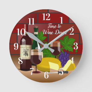 Reloj Redondo Mediano Cita de tabla de quesos de vino Personalizado/nomb