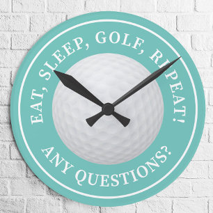 Reloj Redondo Mediano Cita divertida de golf moderno en azul teal